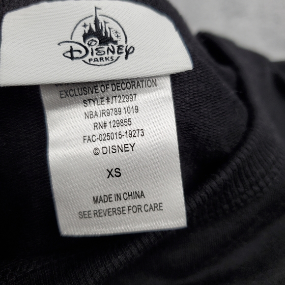Disney Womens XS Disneyland Long Sleeve Top Black Silver Shimmer Spell Out NEW - Picture 6 of 10
